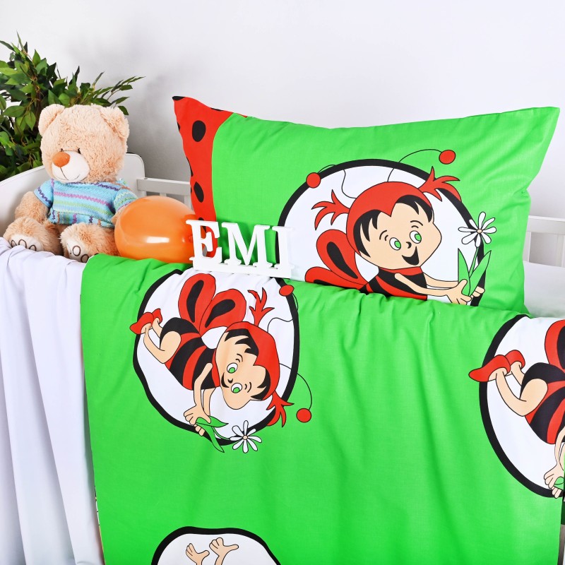 Povlečení dětské bavlněné včelky zeleno-červené EMI 2