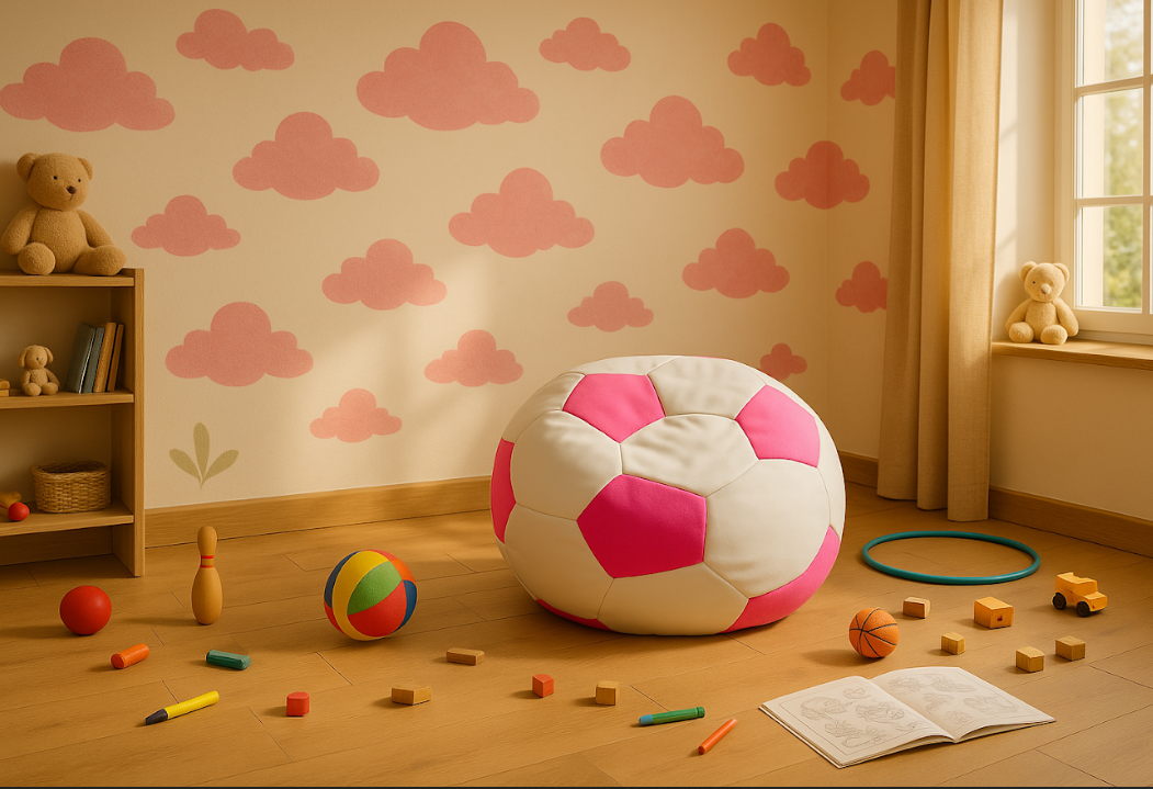 Sedací vak fotbalový míč malý bílo-růžový EMI